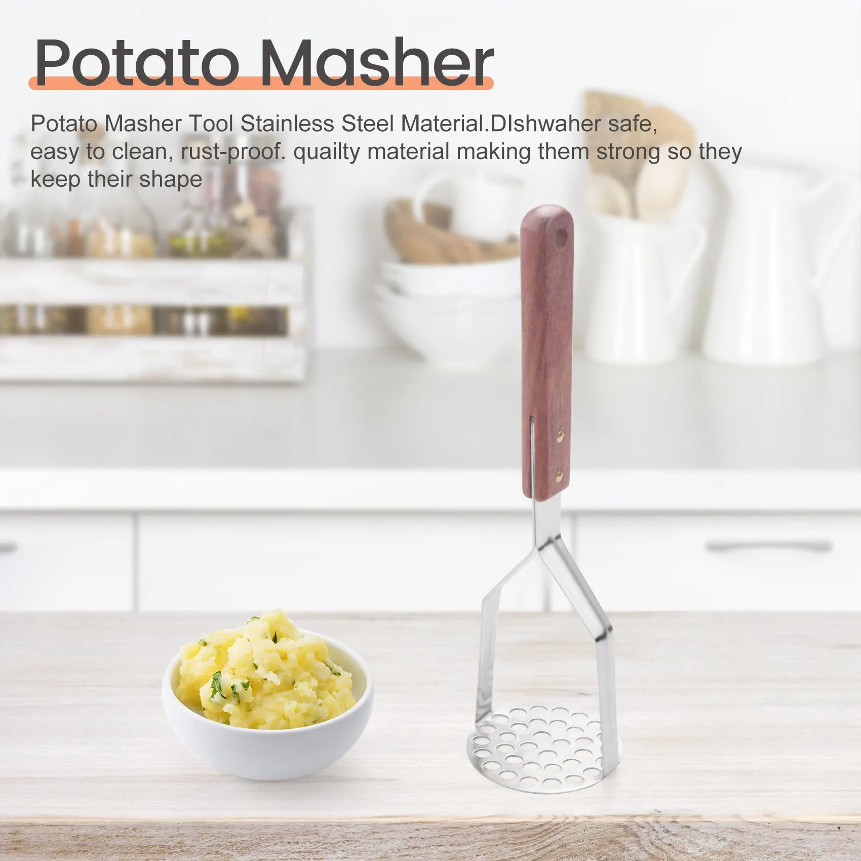 Welcome Deal-Potato Masher Stainless Steel Heavy Duty Strong Anti-Slip Handle Not Easy to Bent Easy to Use Sturdy Construction