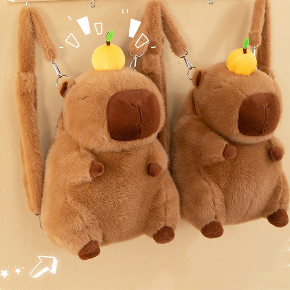 Adorable Capybara Backpack with Leash Fluffy Capybara Stuffed Animals Doll Backpacks Leash Casual Bag for Kids Girls Women