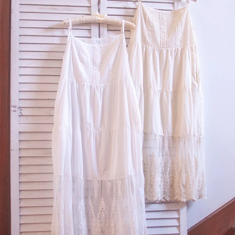 

TIYIHAILEY-Long White Dress with Spaghetti Strap, Loose A-Line Cotton Embroidery, Sleeveless, Japanese Style, Summer, 2024