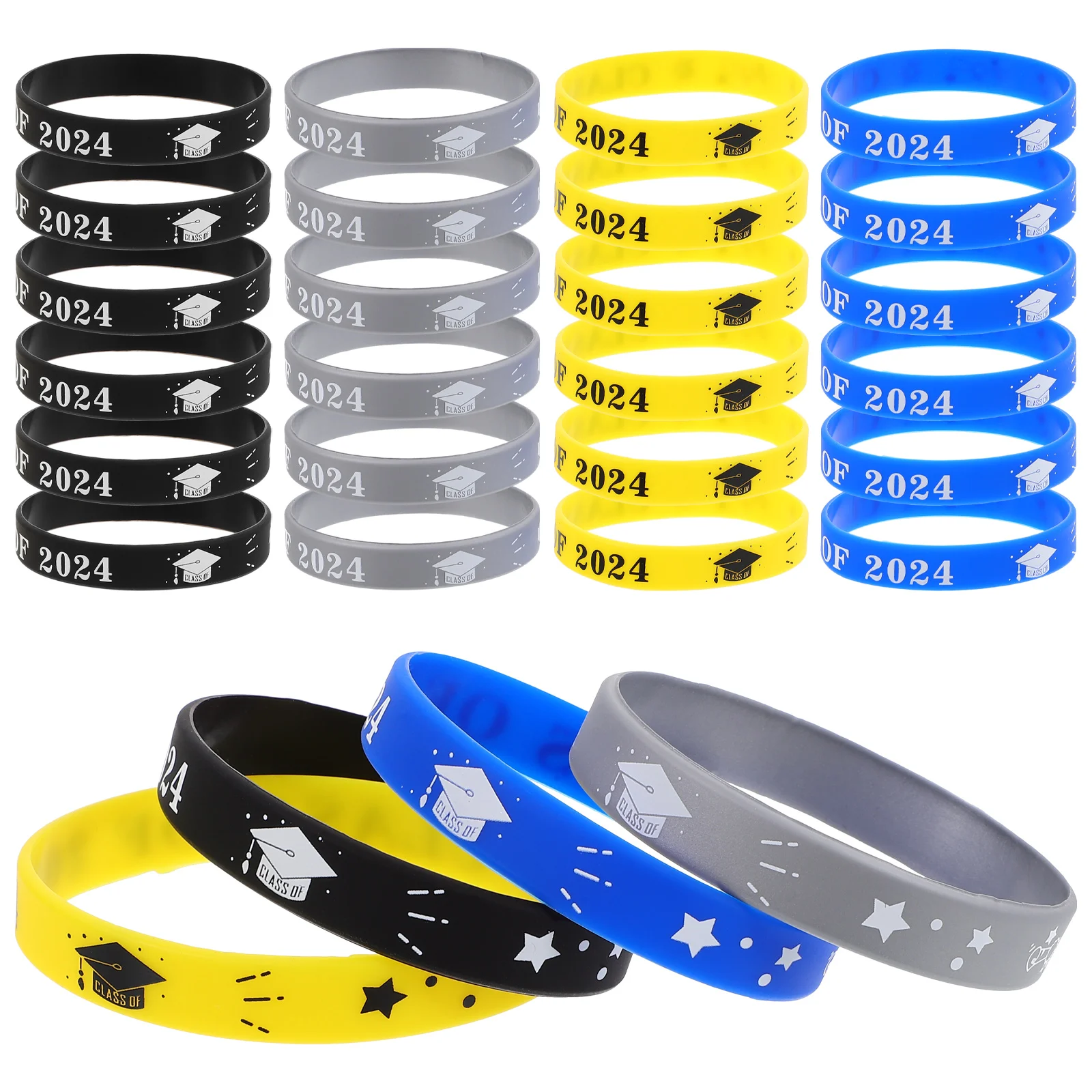 24 Pcs Graduation Silicone Bracelet Wrist Wristband Class of 2024 Party Accessory Decorative Portable Hardware