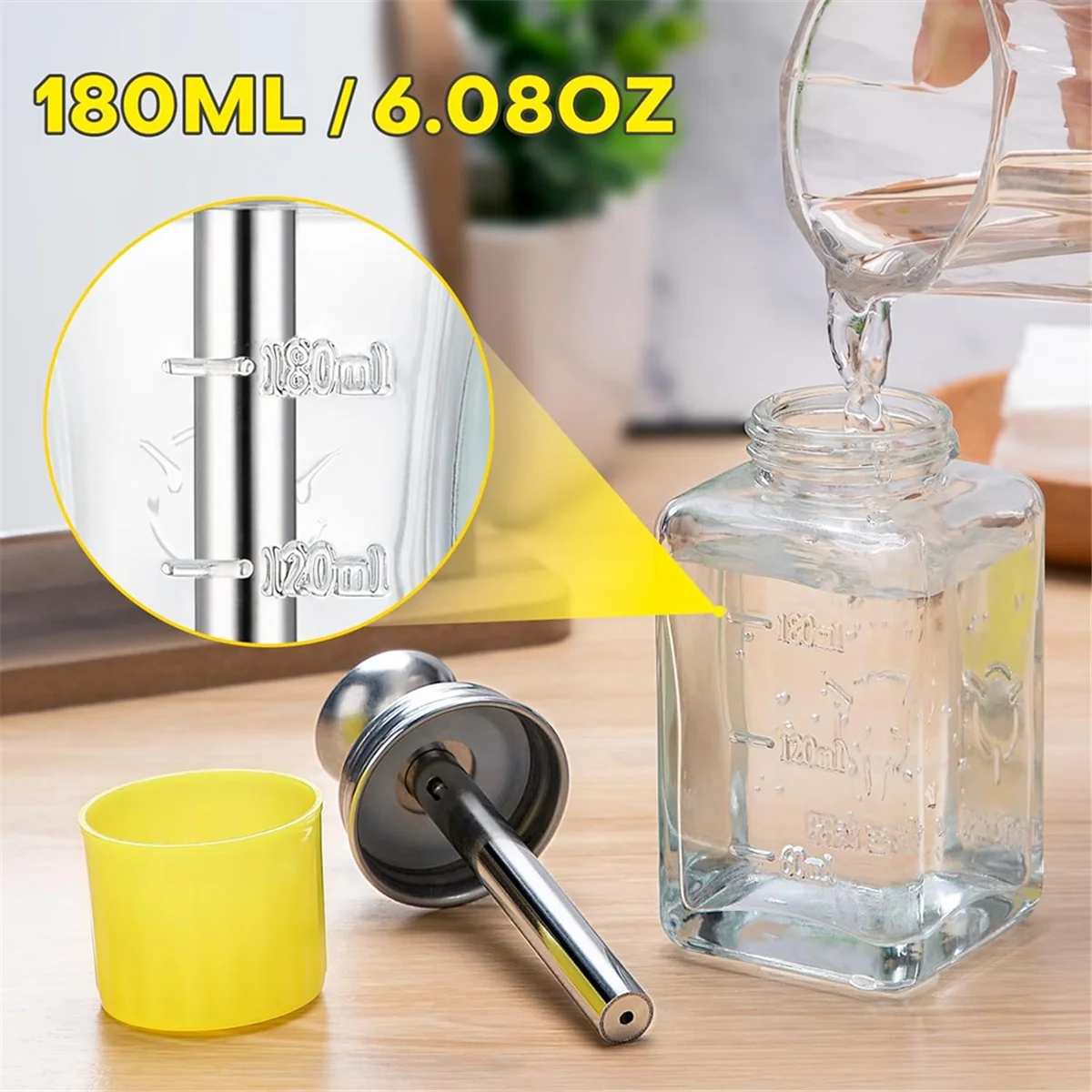 

2PCS 6Oz / 180ml Clear Acetone Dispenser with Cap, Glass Pump Alcohol Dispenser Alcohol Bottle