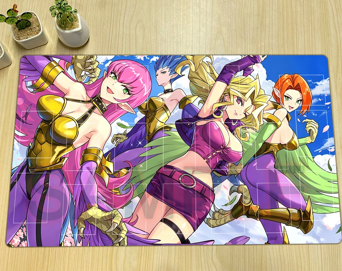 YuGiOh Harpie Lady 2 Playmat Cyber Slash Harpie Lady TCG CCG Mat Mai Valentine Pad Trading Card Game Mat Rubber Mouse Pad & Bag
