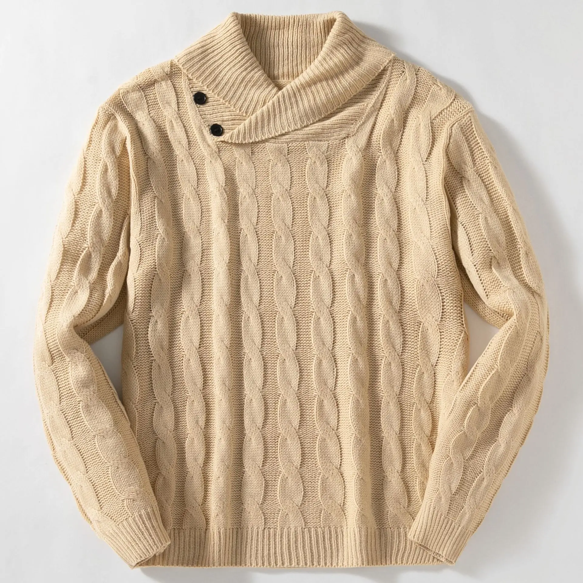 Men's retro Fried Dough Twists knitting sweater luxury fashion lapel two button spring and autumn pullover sweater top