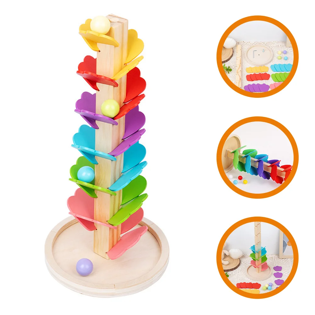 Houten speelgoedboom bouwstenen Marble Run voor kinderen van 3, geassembleerde bal Rolling Track Rainbow Musical