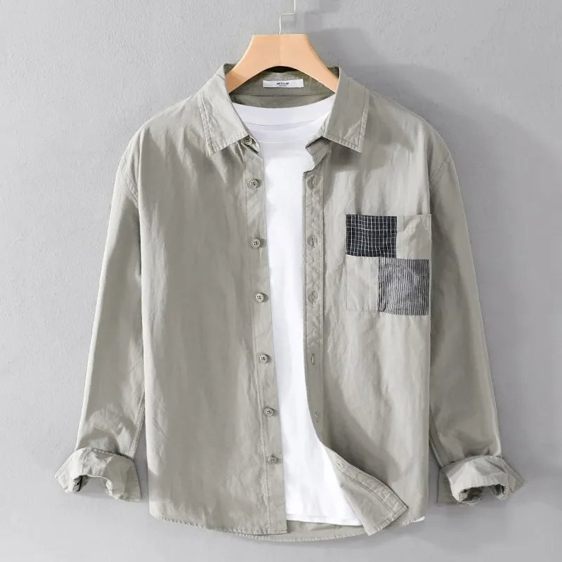 

Men's Pure Cotton Long Sleeve Shirt Casual Spring Autumn New Style Youth Japanese Grid Patterned Outerwear Versatile Top