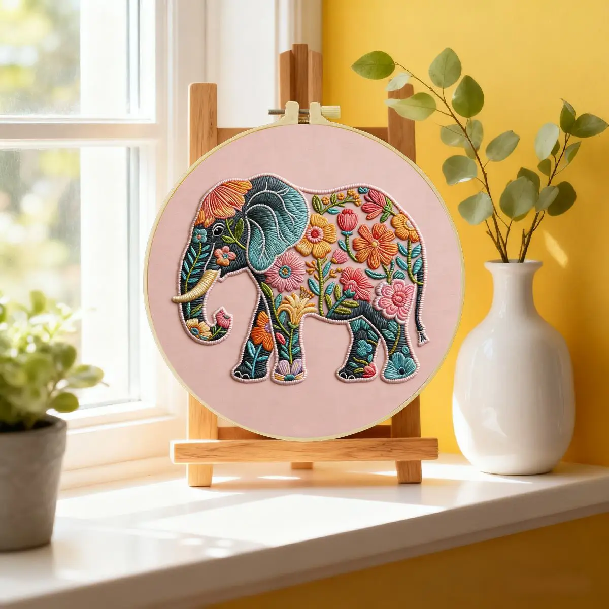 1 Stück 20X20CM/15X15CM 7,87/6,3 Zoll Tier - Elefant Stickerei Starter-Kit DIY-Kit DIY-Stickerei-Set Handarbeiten – Detail 2