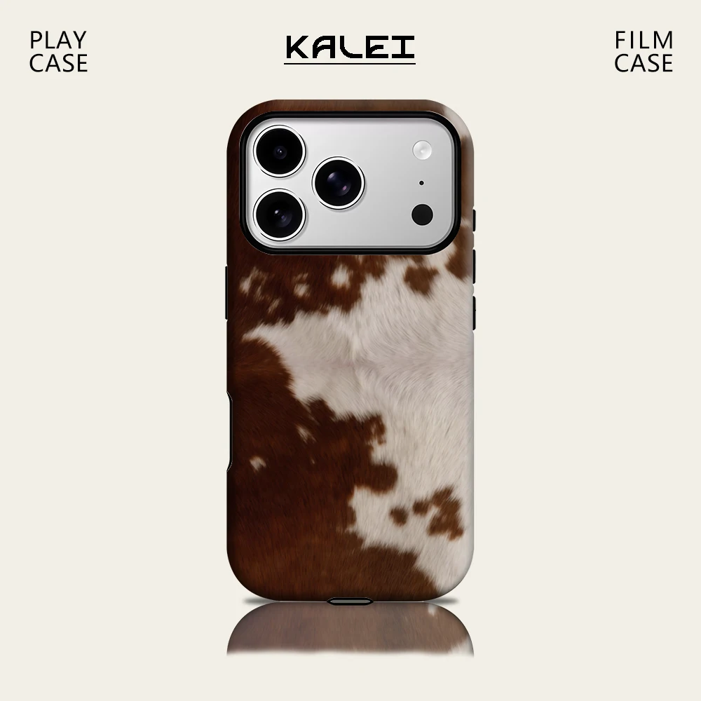 Funda de teléfono magnética IPhone17 de vaca blanca y marrón para IPhone 17 16 15 14 13 Pro Max Plus, funda resistente individual de doble capa