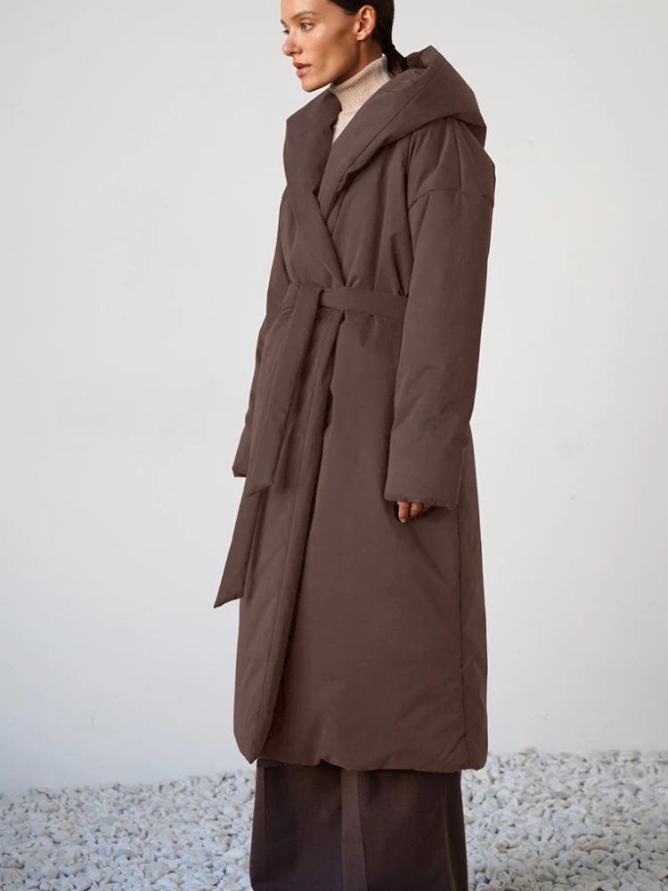 Tossy Winter Long-Length Hooded Cotton Jacket Female Loose Warm Long Sleeve Solid  Pocket Luxury Coat 2025 Female Jackets Coat