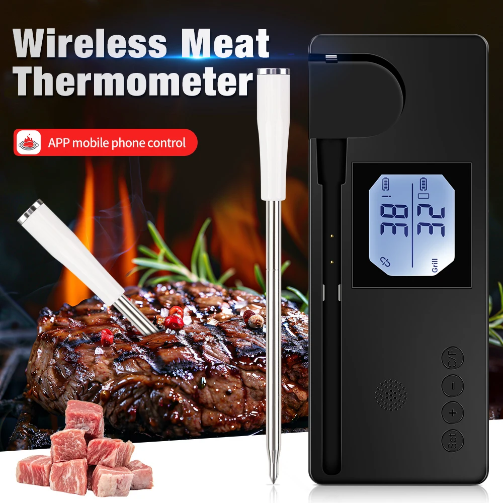 

Wireless Barbecue Thermometer Bluetooth Meat Food Thermometer Temperature Alarm Kitchen Accessories for Cooking Oven Grill BBQ