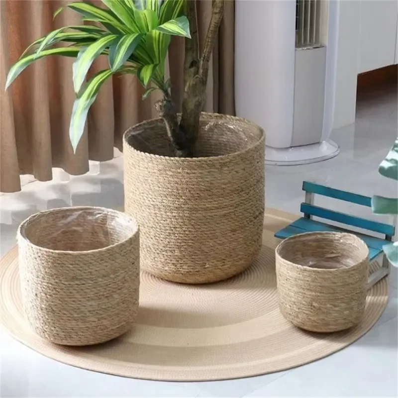for 16 Inch Transparent Plastic Hanging Basket Wire Wall Mount Flower Pot Woven Rattan Style Fruit Storage Container Home