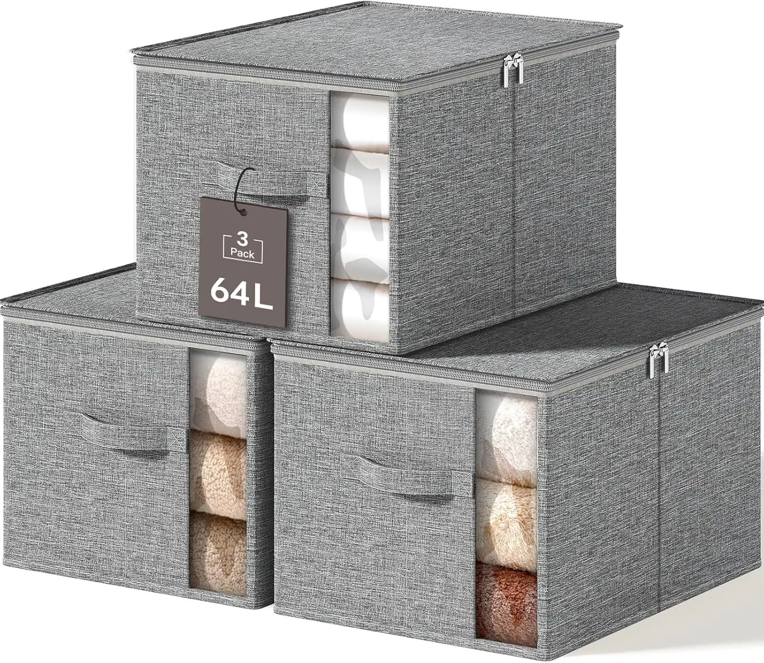 

Большие складные контейнеры для хранения одежды с прочным каркасом, прозрачным окном и крышками на молнии для одеял и сезонной одежды