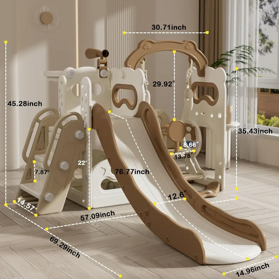 مجموعة منزلق وأرجوحة للأطفال الصغار من سن 3 إلى 3 سنوات مع شرائح للأطفال مع تلسكوب كرة السلة في الهواء الطلق ومجموعة لعب الدرج الداخلي #2