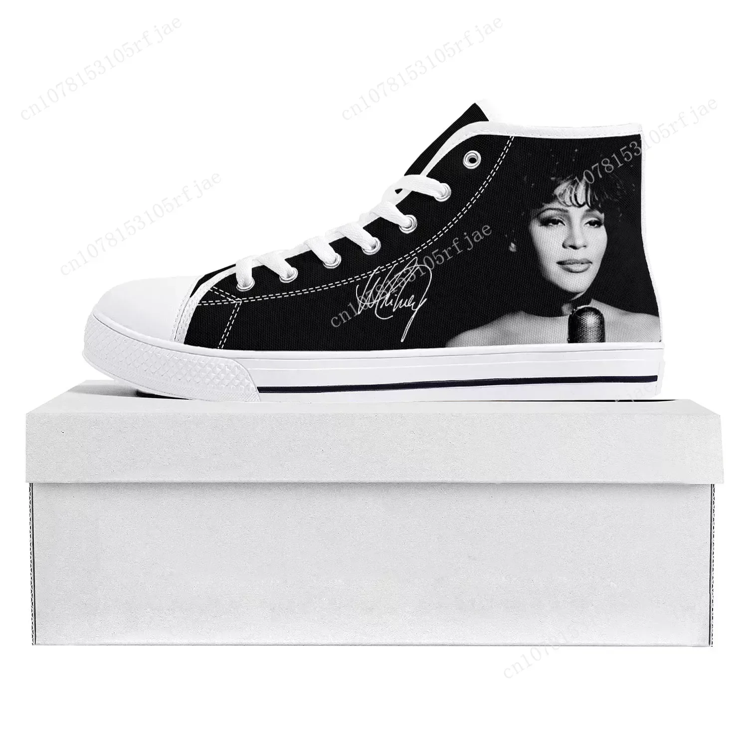 Whitney Houston Pop Singer High Top High Quality Sneakers Mens Womens Teenager Canvas Sneaker Casual Couple Shoes Custom Shoe