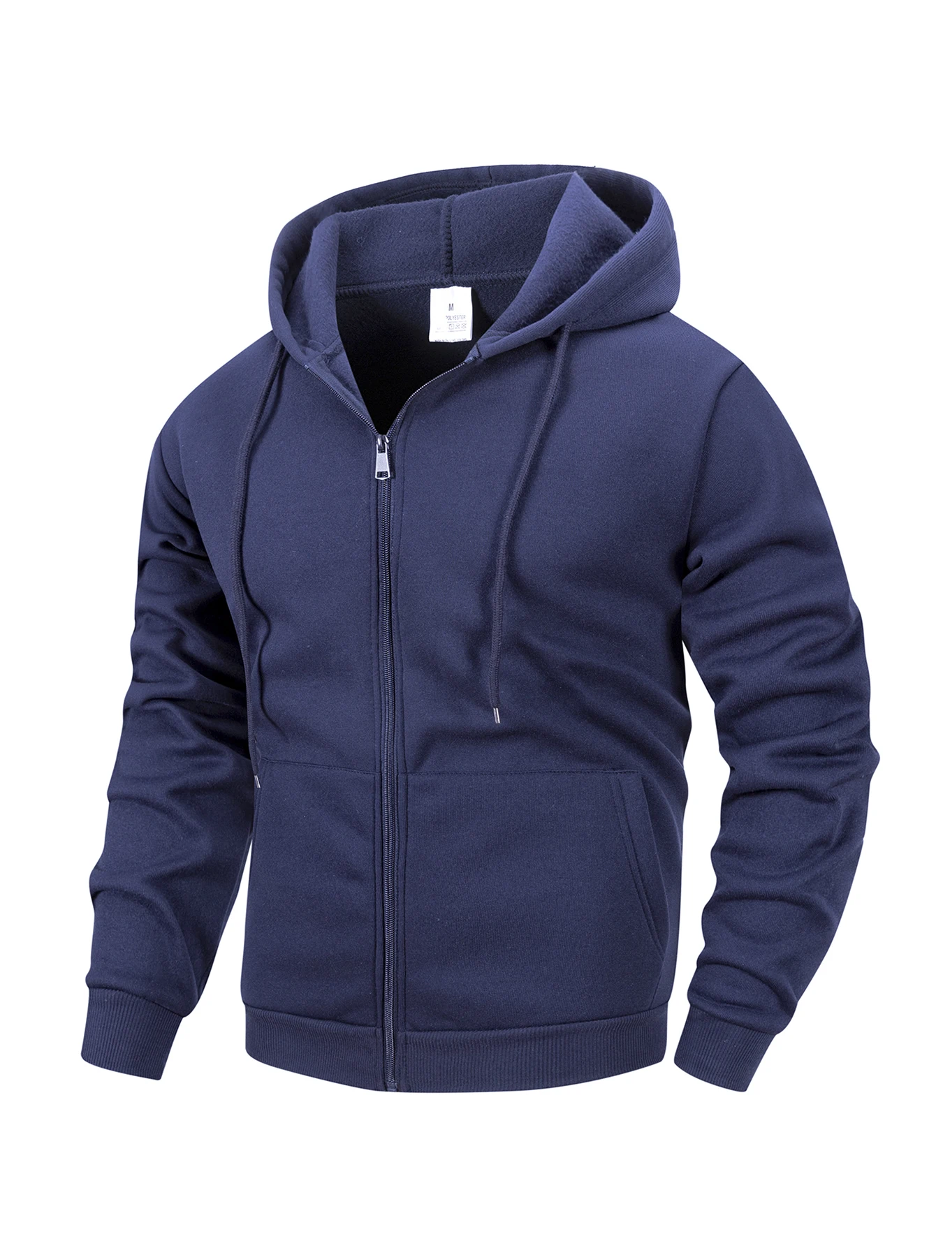 Men's Basic Solid Color Hooded Jacket Full Zip Casual Coat Classic Fleece Warm Outwear Versatile For Multiple Occasions
