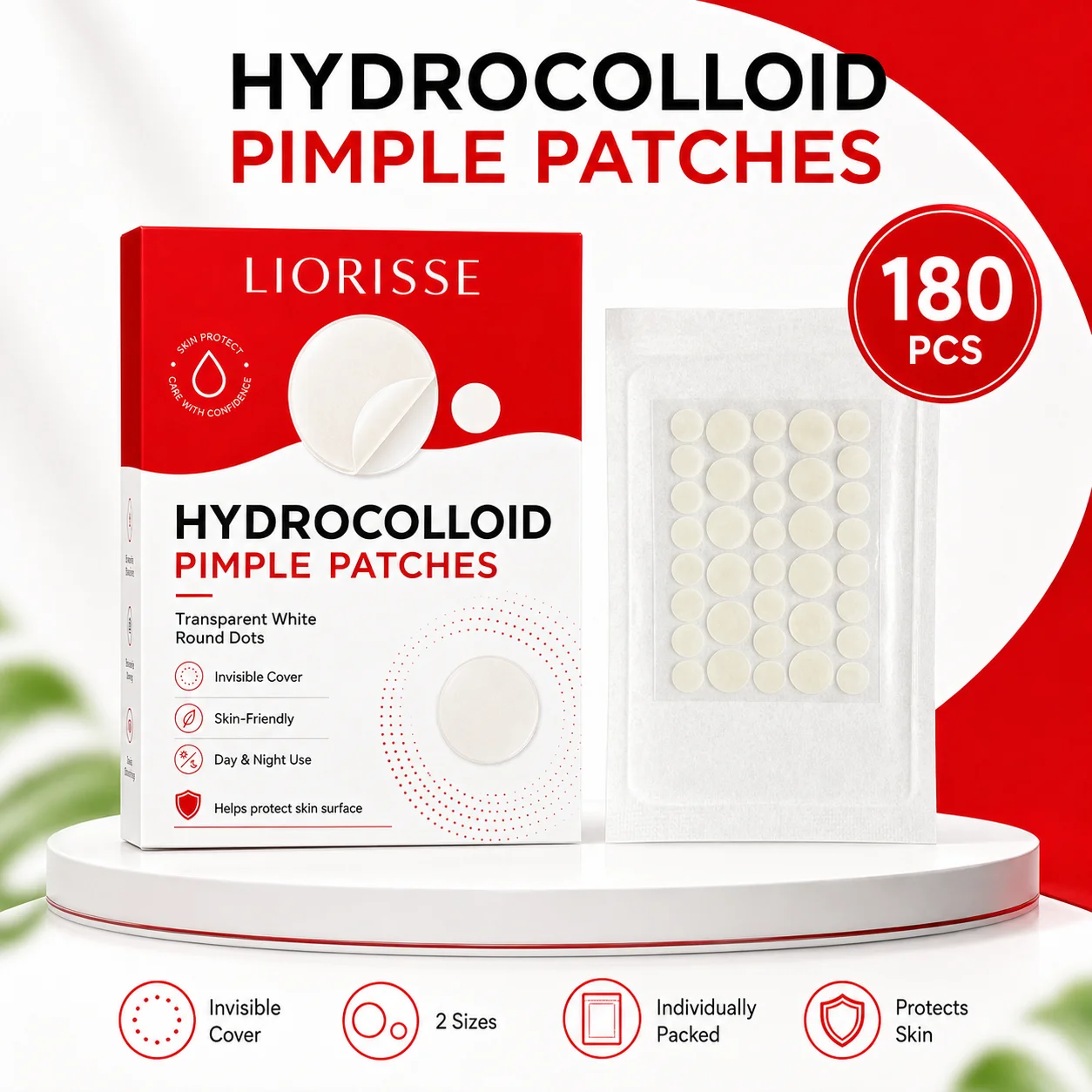 180PCS Hydrocolloid Pimple Patches White Mixed Size Round Acne Patch Individually Wrapped Invisible Makeup Skin Cover Sticker