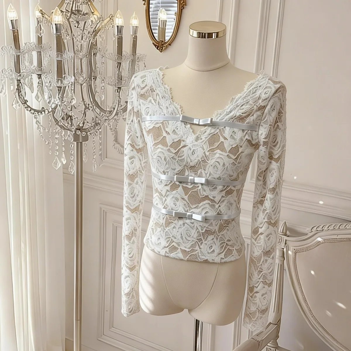 

Slimming Waist Design Lace Base Layer V-Ne Knot Top Spring 2026 New Women's Faion Korean Sle Long Sve or...