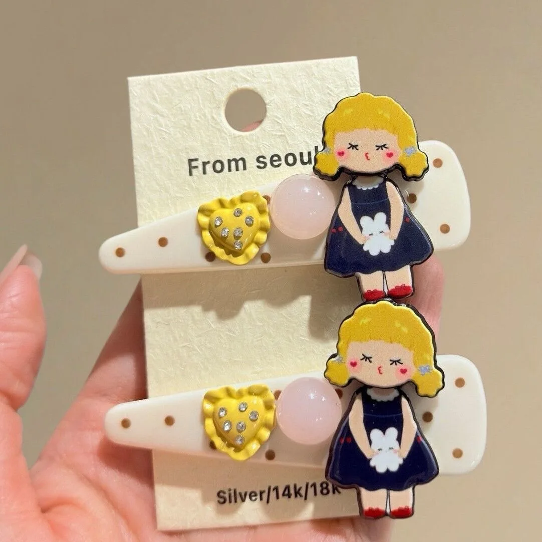 Cute Cartoon Girl Polka Dot Barrette, Playful Youthful Bangs & Flyaway Clip, Stylish Hair Accessory for Women Teens