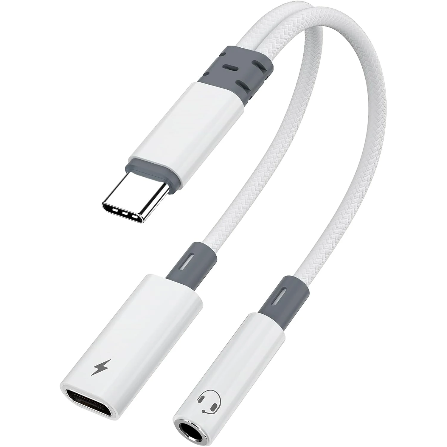 

Адаптер для наушников и зарядного устройства USB c–3,5 мм, 2 в 1 USB C — Aux аудиоразъем с кабелем для быстрой зарядки 60 Вт PD