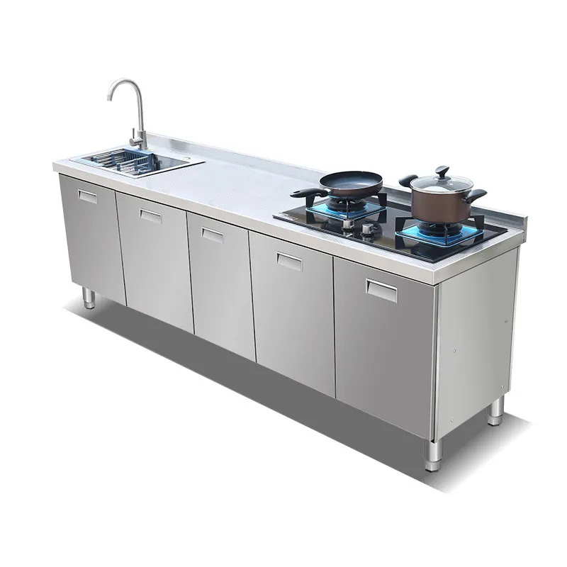 Stainless steel countertop cabinets, stove sink integrated vegetable sink storage cupboard table