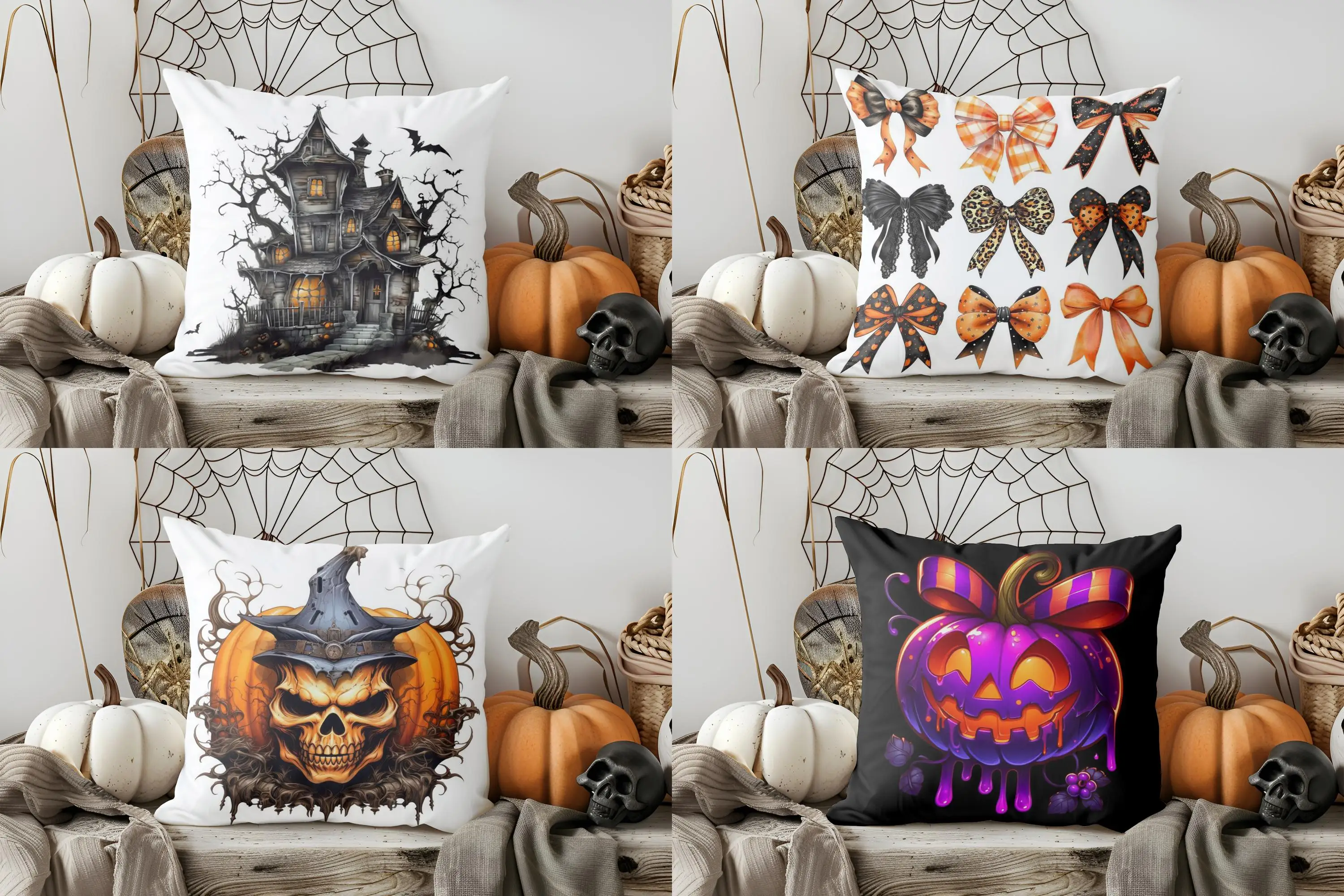 Home Decor Haunted House & Bat Halloween Decor Pillow Pattern Cushion Cover Suitable for Sofa Bedroom Car Pillow Cover