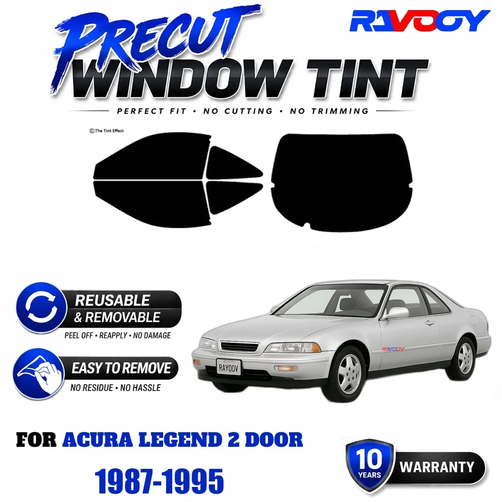 RAVOOY Precut Window Tint, Reusable Removable EPU Film, Custom Fit for Acura Legend 2 Door 1987-1995, UV Heat Protection