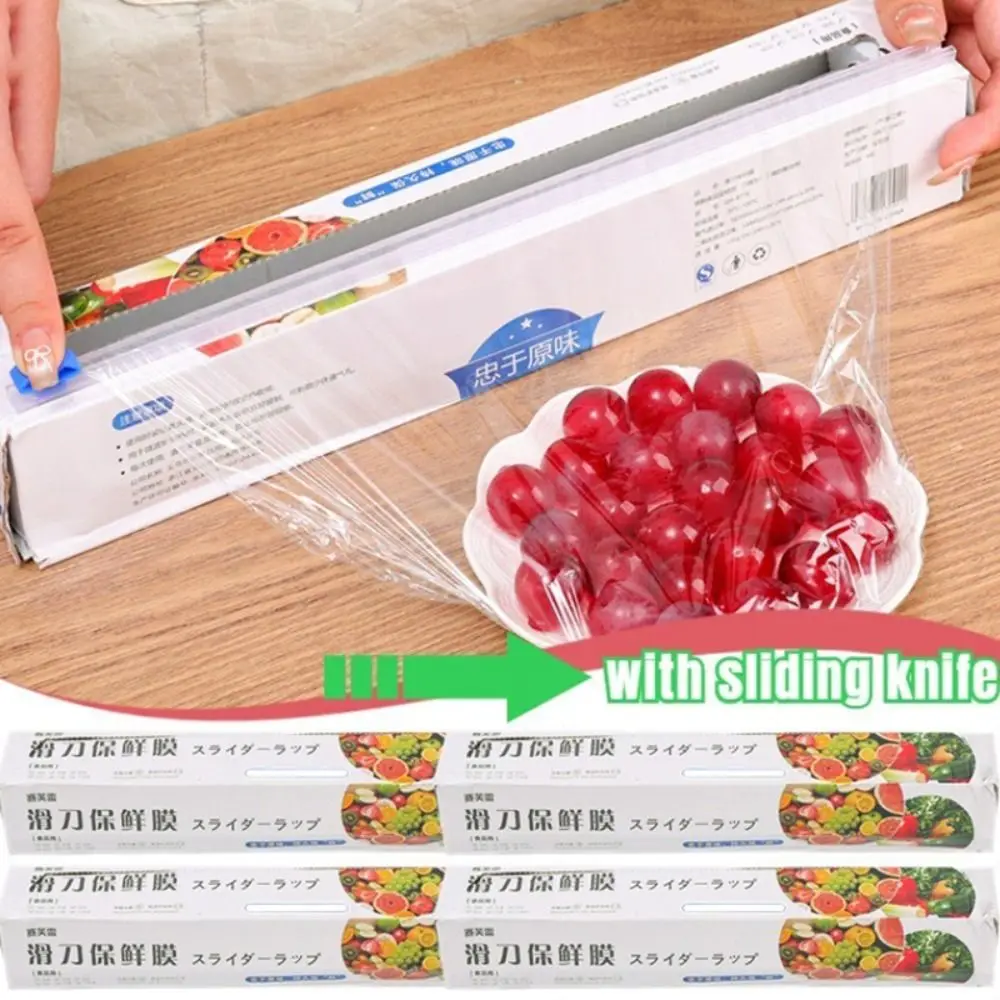 Durable Clear PE Sliding Food Wrap Film Disposable 30x100m Cling Film Hand-free Roll Food Wrap Kitchen Accessories