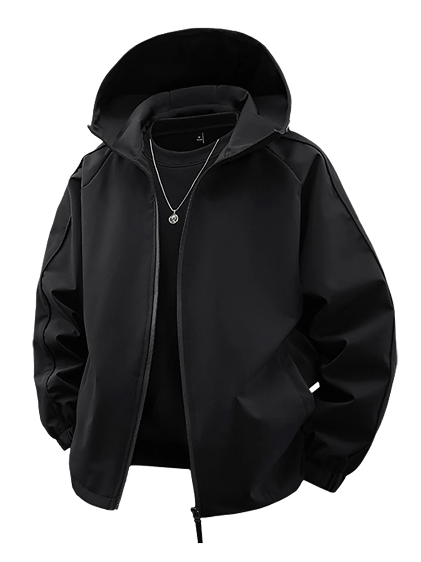 

Casual Sle Men's Jaet Wooden Du Spring New Flip Collar Harajuku Motorcycle Jaet Loose Fit Polyester/Nylon Cosite F...