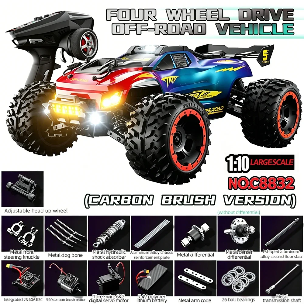 1:10 Scale C8832 RC Cars Large Size 4WD All-Terrain Remote-Control Drift Racing Car Electric Off-Road Vehicle Professional Toys