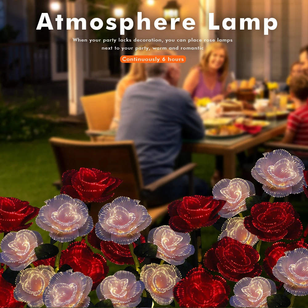 3 Heads Solar Garden Lights Upgraded Outdoor Simulation Rose Lights Yard Garden Decoration Realistic Rose Flower Lamp