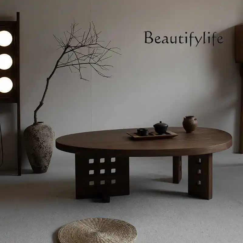 Round balcony coffee table designer solid wood coffee  tea table household small apartment Nordic tea table