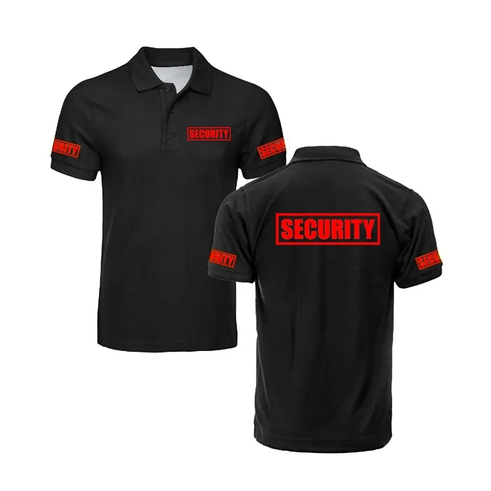 Camisa polo branca preta clássica de segurança, guarda de secagem rápida respirável, uniforme de guarda, roupas de trabalho, camisa polo masculina,