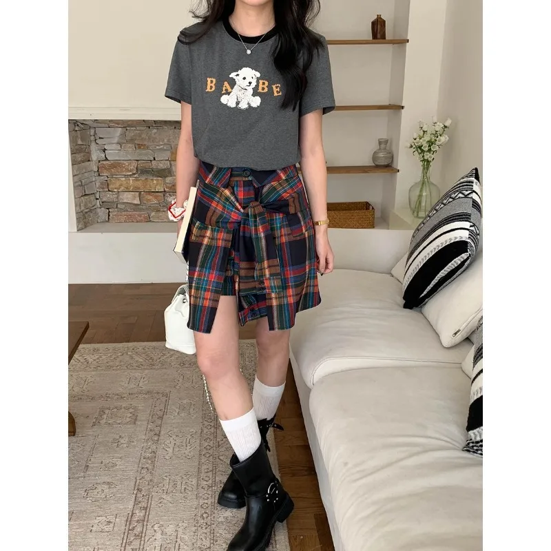

Fashionable casual short skirt private pet cute pet Korean style lovely dog print color-blocking short-sleeved T-shirt