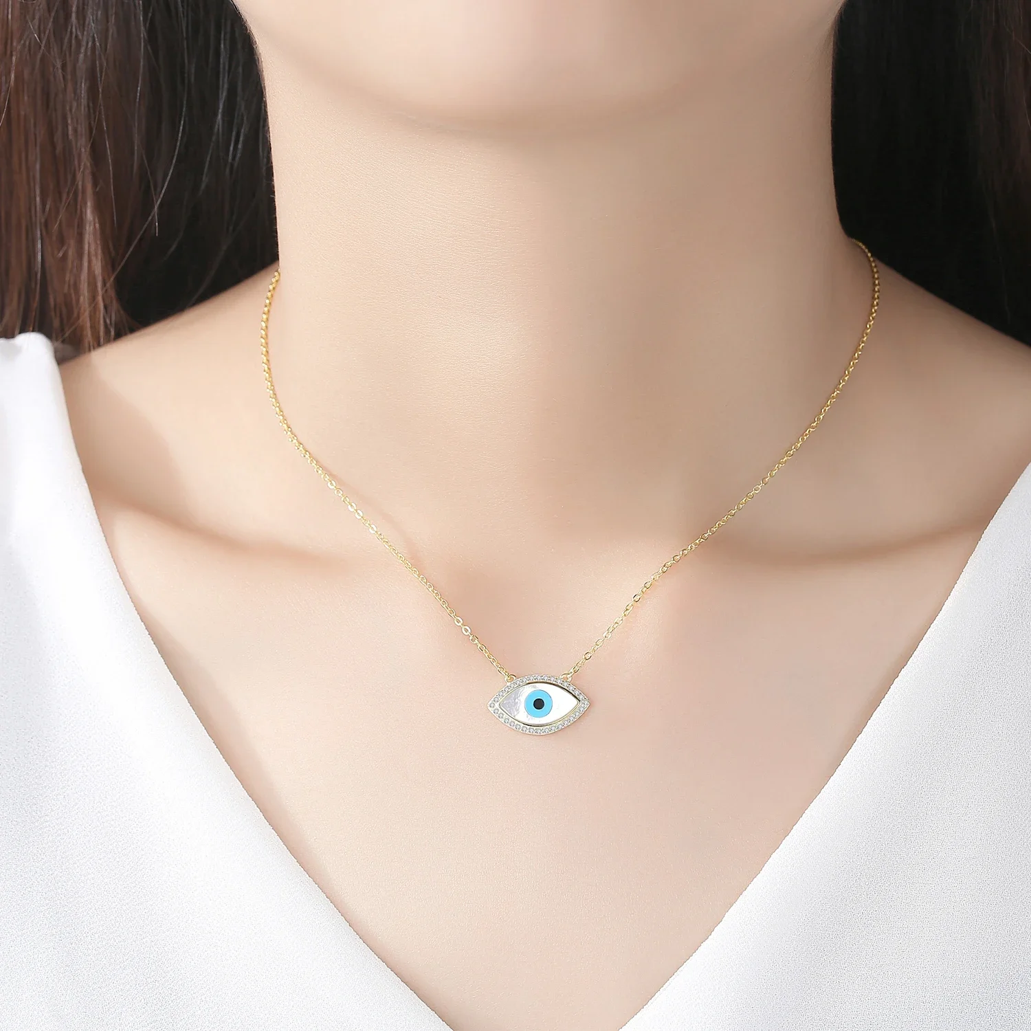 925 Sterling Silver Best Friend Evil Eye Necklace Charm Natural Stone Shell long Necklace Women Accessories Chokers Gold Jewelry