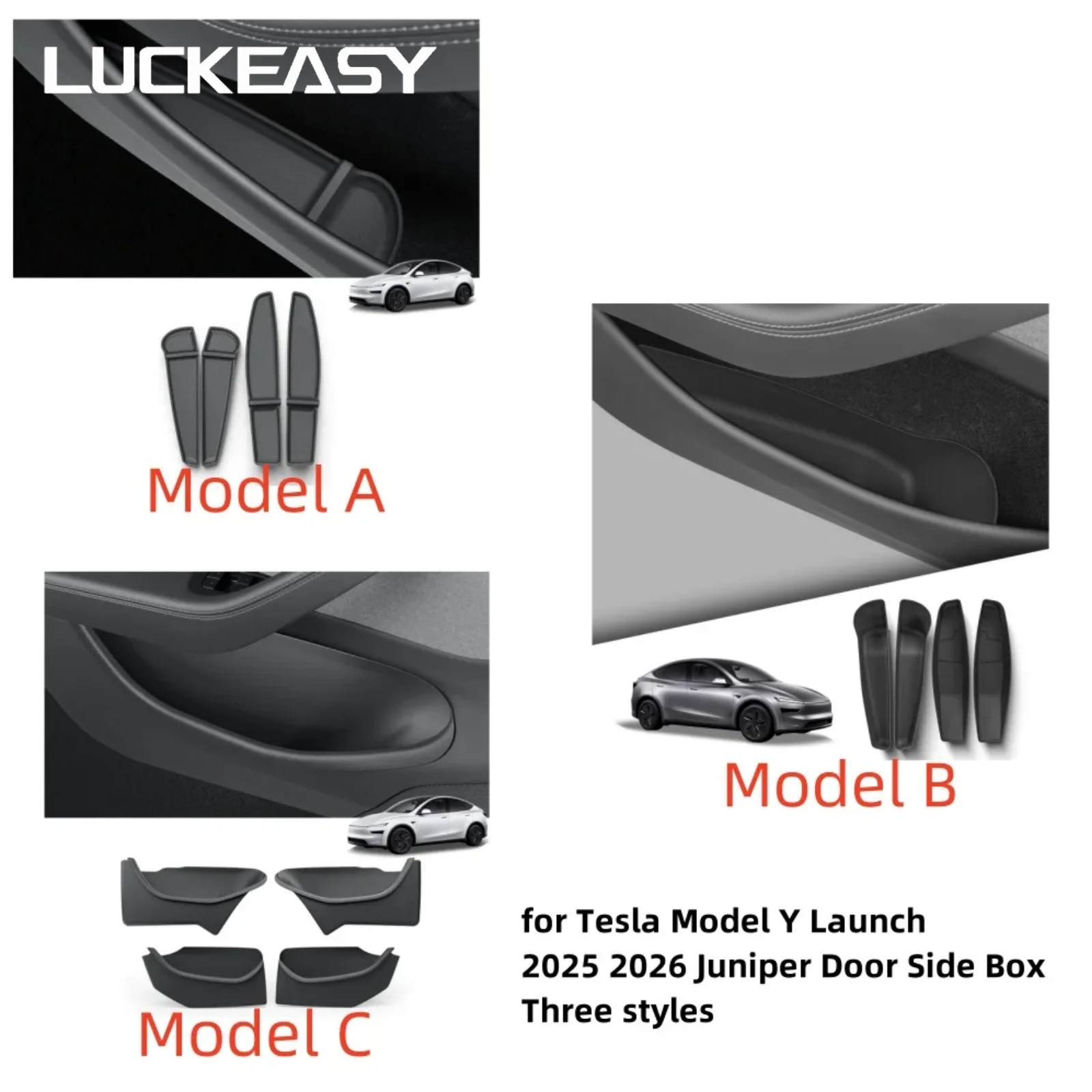 LUCKEASY für Tesla Model Y Juniper/Model YL 2025 2026 Vordere und Hintere Türhalterung Aufbewahrungsbox Organizer Zubehör