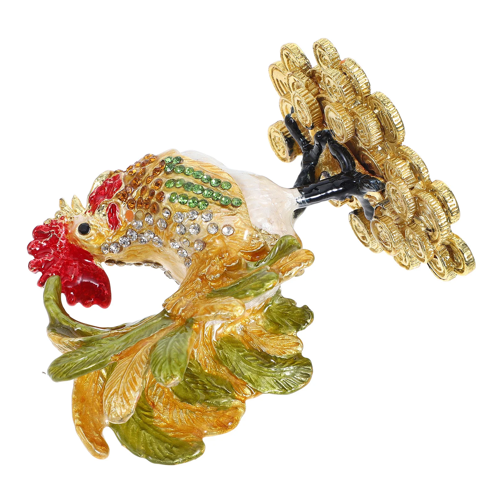 

Zinc Alloy Rooster Trinket Box Handcrafted Enamel Finish Jewelry Organizer Decorative Animal Keepsake for Tabletop Display