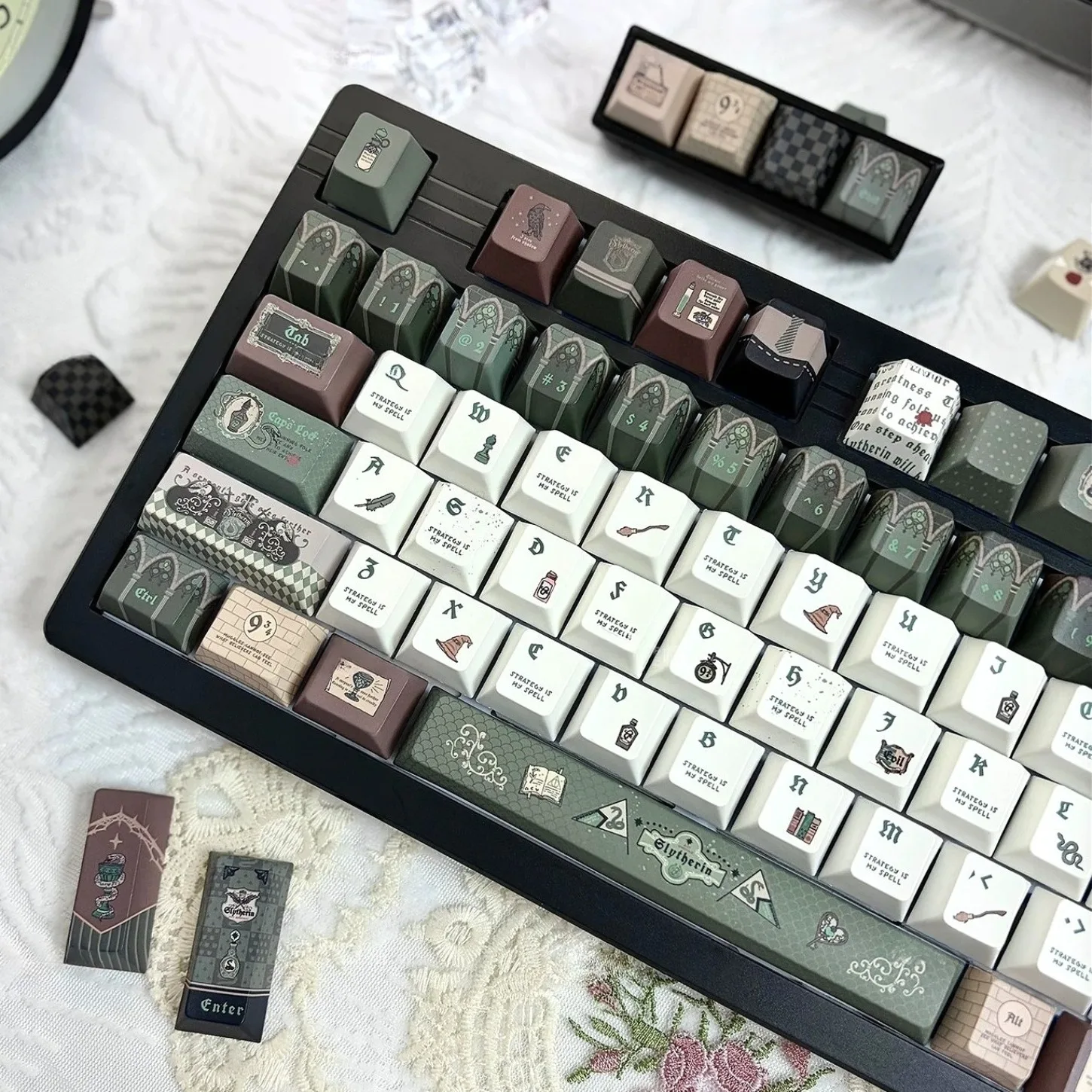 Magic Academy Retro Creative PBT Keycaps 127 Keys Cherry Profile Custom Key Caps for 61 75 87 108 Mechanical Keyboard MX Switch