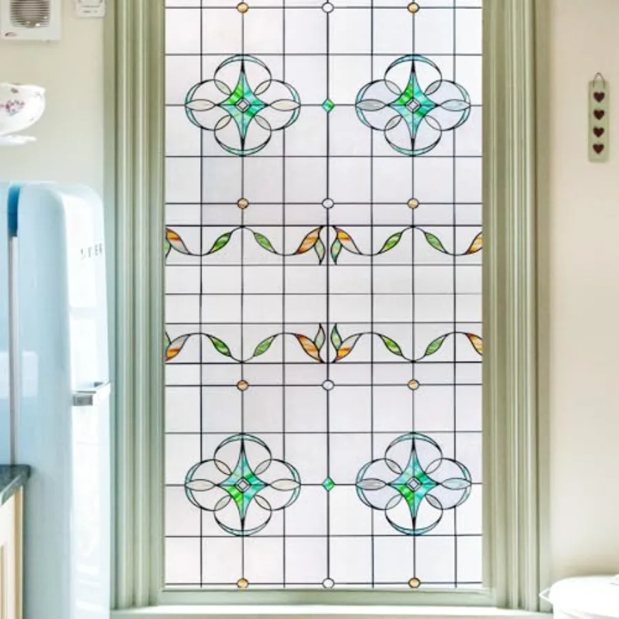 

3D Staed Glass Wdow Privacy Film, Heat Control UV Blockg Static Clg Decorative Wdow Film for Bathroom, Front Door, Home Non Adh