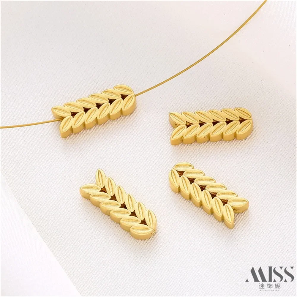 18K Gold Long Wheat Ears Through-hole Beads DIY Loose Beads for Handmade Bracelets Necklaces Jewelry Accessories