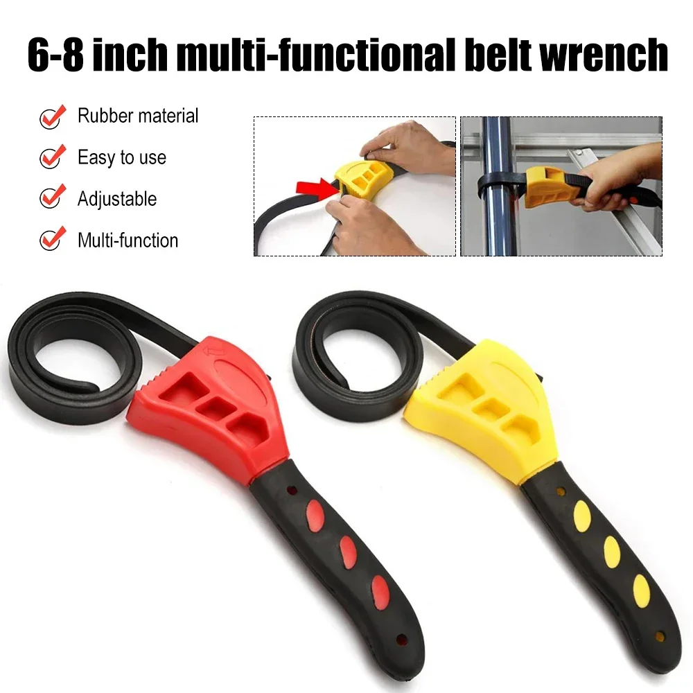 

6 Inch Belt Wrench Oil Filter Spanner Set Rubber Band Wrench Can Opener Adjustable Water Pipe Pipe Multifunctional Wrench Tool