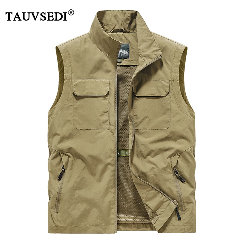 Summer Men Outdoor Cargo Breathable Sleeveless Vest Mens Fishing Sport Multi Pocket Vests Male Hiking Safari Work Mesh Waistcoat