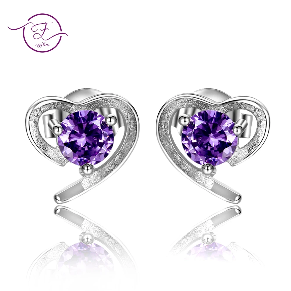 

Fashion Heart Amethyst Earrings for Women Exquisite Jewelry High Quality Silver Stud Earring Wedding Birthday Lover Gift FCGJHW