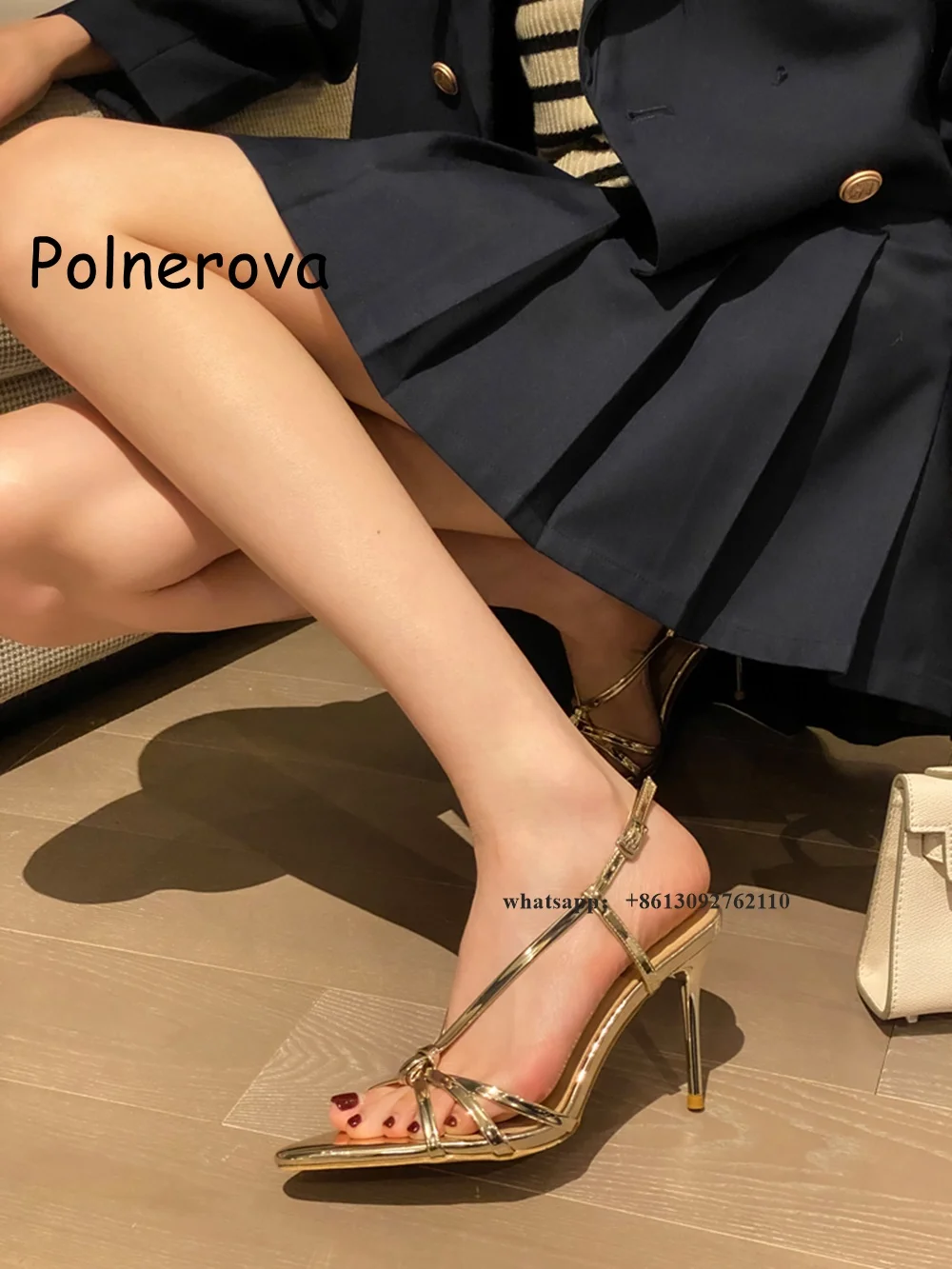 

Golden Metal Heels Sandals Women Slingback Cross Buckle Strap Luxury Shoes Female Summer Sexy Banquet High Heels Shoes Newest