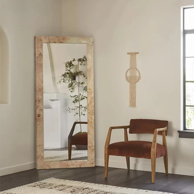 

Modern luxury villa, hotel tree tumor texture decorative mirror, hotel bedroom wooden frame full-body mirror furniture