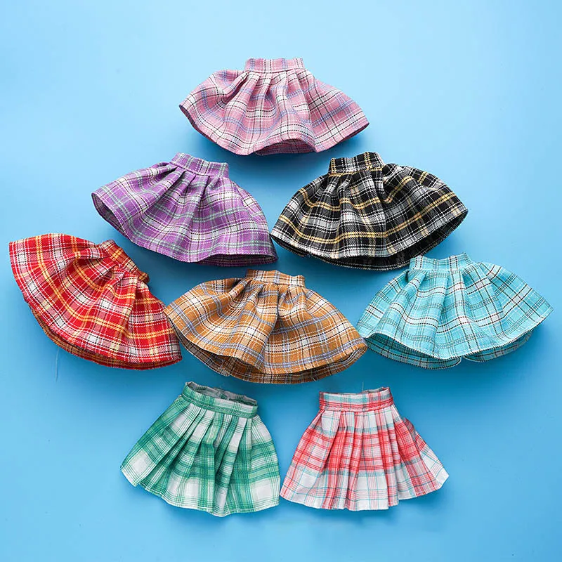 1/6 30cm Doll Clothes Skinny Body Fashion Small Fresh Plaid Summer Dress Pleated Short Dress Daily Dress Up For FR PP BABI Xinyi