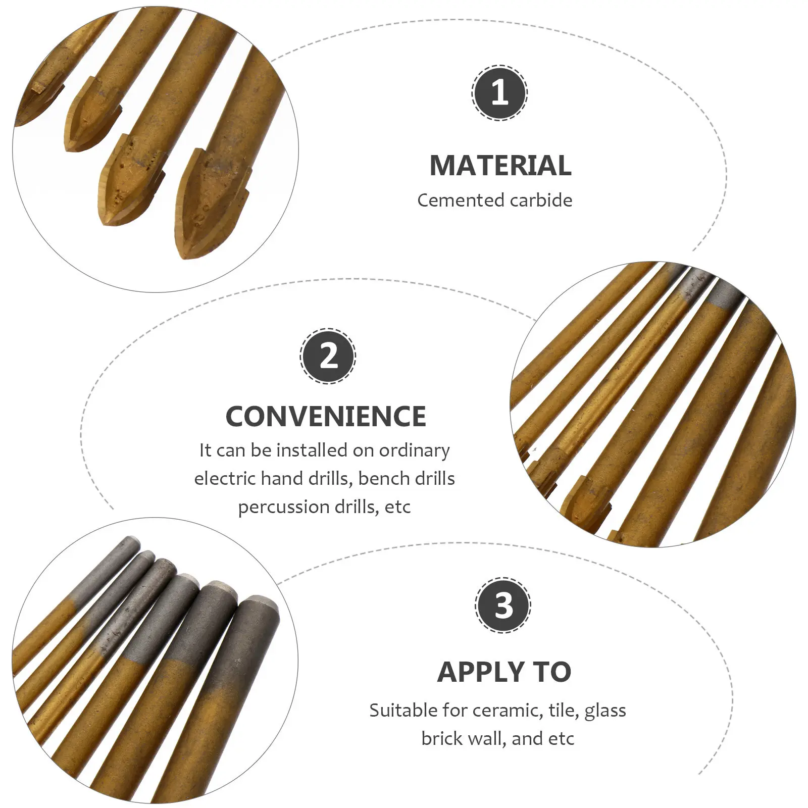 1Set Cross Spear Head Tile Drill Bit Titanium Coated Ceramic Glass Marble Hole Opener Durable Hardness Alloy Drill Bit Set view 2