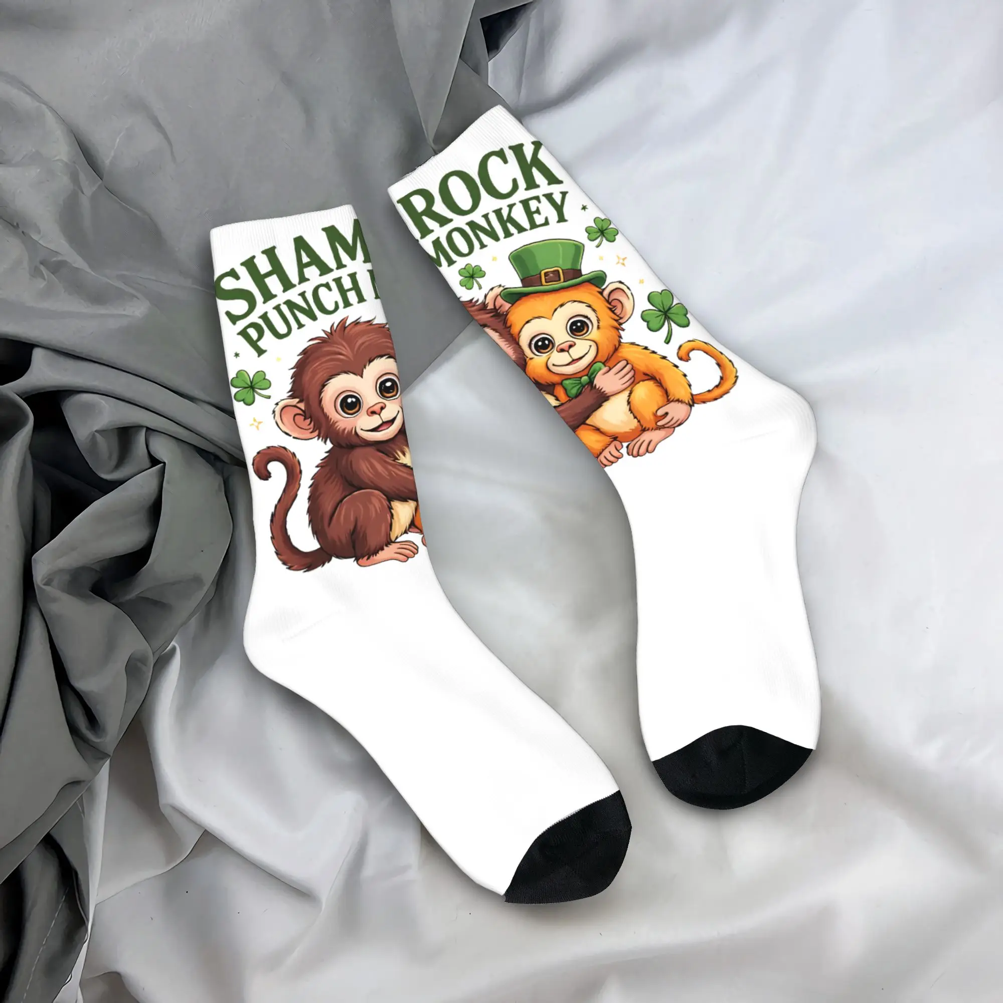 

Monkey Punch Plush Hugging St. Patrick's Day Socks Funny Stockings Spring Non Skid Men Socks Soft Pattern Running Sports Socks