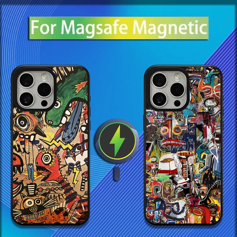 J-Jean Michel B-Basquiat Phone Case For iPhone 16,15,14,13,12,11,Plus,Pro,Max,Mini Magsafe Magnetic Wireless Charging