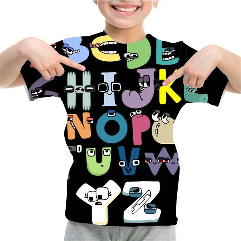 الصيف الاطفال جميل طباعة تي شيرت قصيرة الأكمام Y2k الأبجدية لور رياض الأطفال الطلاب تي شيرت غير رسمي الأولاد الكرتون مضحك تي شيرت #5