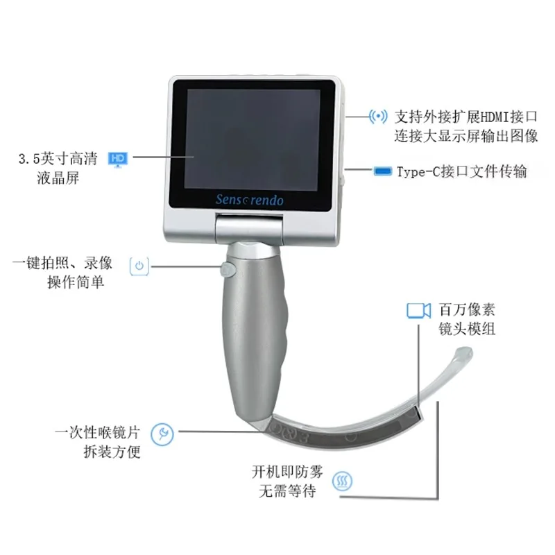 Visual laryngoscope video high-definition tracheal intubation, difficult intubation