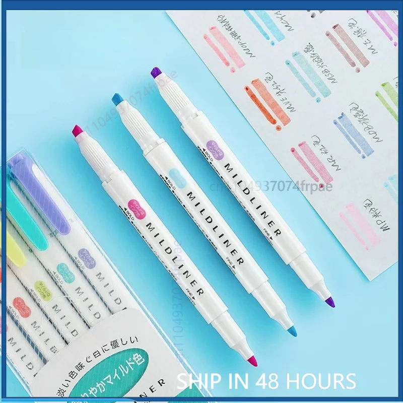 For Zebra WKT7 Mild Color Double End Highlighter Pen Soft Tone Marker For Text Highlight Handcraft Journal Stationery(2PCS)
